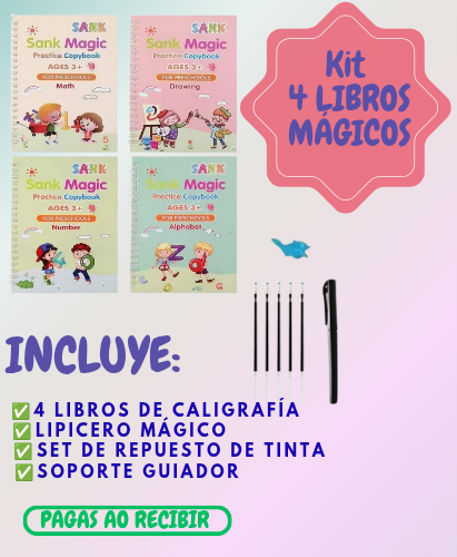 KIT DE 4 CUADERNOS MAGICOS REUTILIZABLES ✨🌈